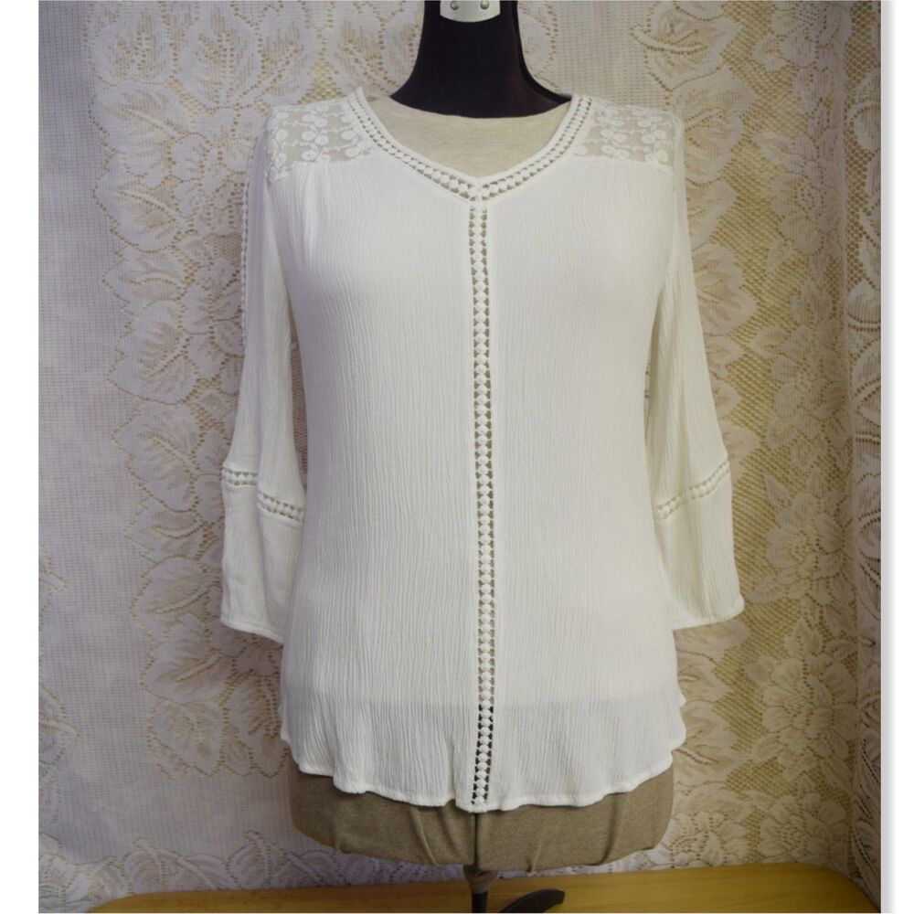 John Paul Richard Womens Size Large Peasant Lace Shirt White Bohemian Ethereal